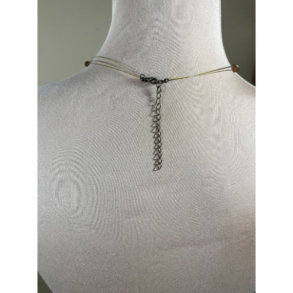 Copper Tone Wire Pearlescent Disc Stone Beaded Necklace Artisan Boho - Picture 4 of 5